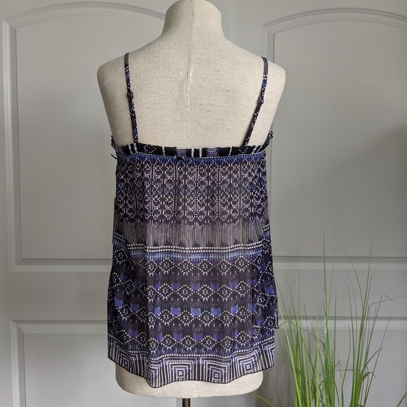 Tart Tank Camisole Sleeveless Square Neckline Ruffled Sheer Blue Ikat M NWT - Picture 4 of 8